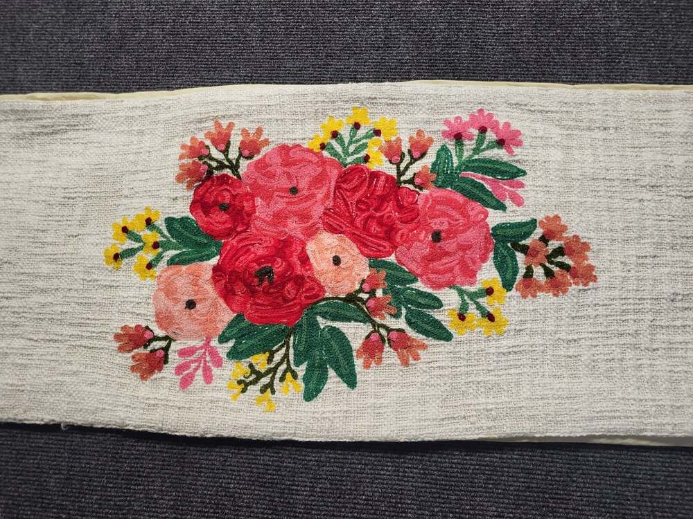 Vintage Boho Stunningly Vivid-Colored Floral Embroidered Cotton Table Runner
